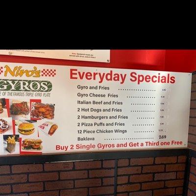 Menu. Everyday Specisls