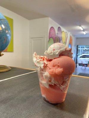 Strawberry short cake with strawberry lemonade Waterice how could you go wrong with this combination