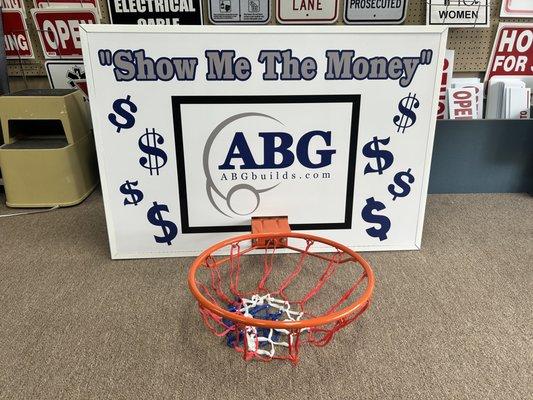 ABG Decal applied to basketball backboard