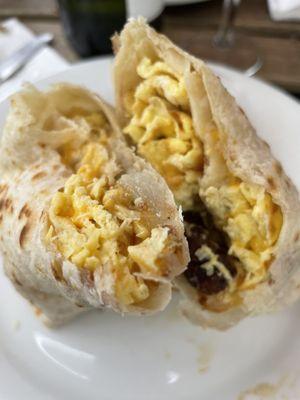 Delicious sausage breakfast burrito! Yum!