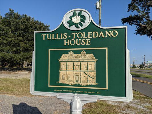 Back of the Tullis-Toledano House Historical Marker, Biloxi