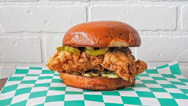 Southern Fried Chicken Sandwich - Hate Free & Served On Sundays 
Brined in pickle juice and double battered fried chicken sandwich. Crisp