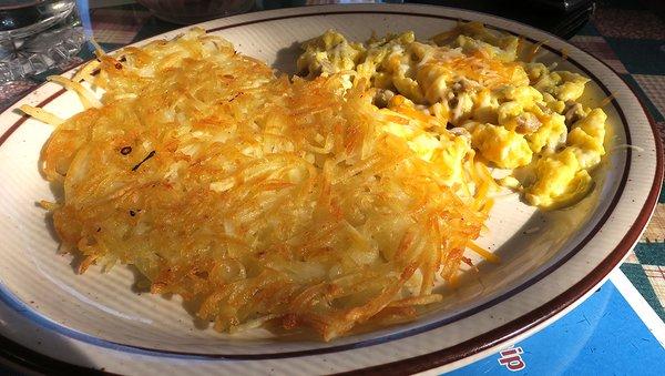 breakfast scrambler and hashbrowns.