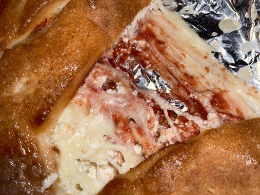 Inside cheese calzone