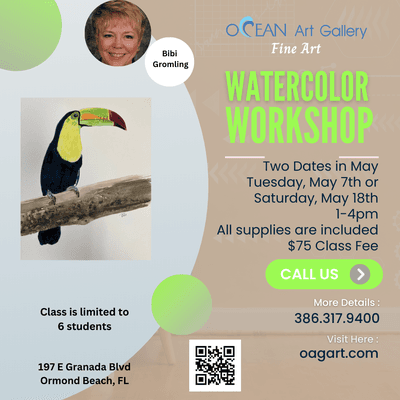 Watercolor Workshop-All supplies included-no drawing. Talk with us at 386.317.4900.