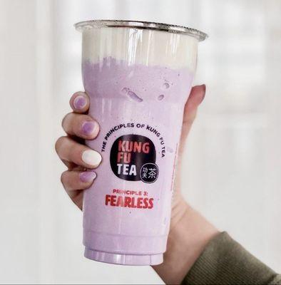 Taro slush with milk cap