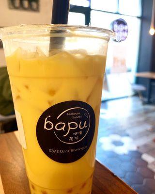 Pineapple milk tea with mango boba