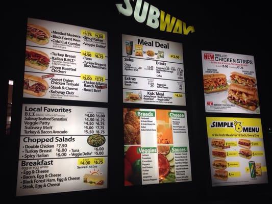 Subway Menu, check it.