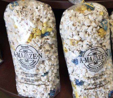 Maize & blue popcorn that supports Autism Speaks! A-maize-ing