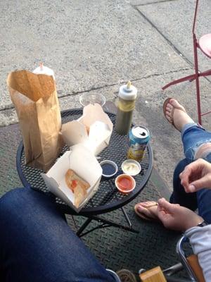 Eating dumplings outside the shop