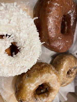 Coconut, chocolate glazed, blueberry cake