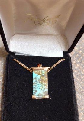 My beautiful new pendant. I supplied the turquoise and a drawing. My new pendant looks exactly like my drawing.Thank you Jason!