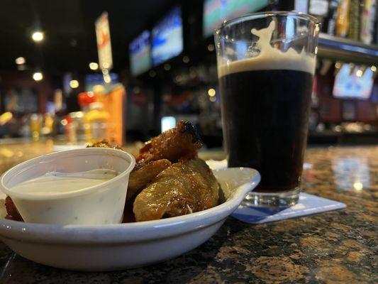 Wings with a pint of Guinness