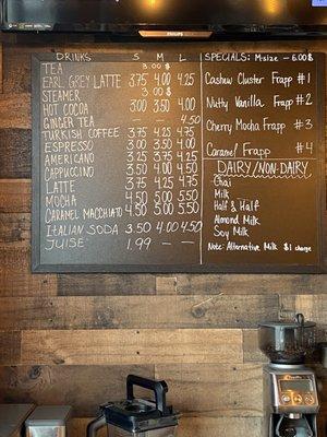 Coffee selection and prices