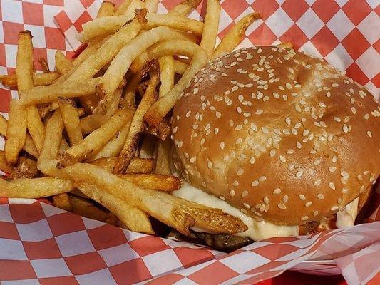 Pizza burger and fries!