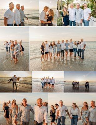 Extended family sessions on the beach at sunset