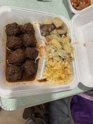 Meatballs and Mac and cheese ( wasn't full cooked and dry)