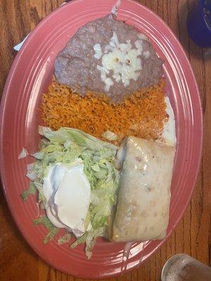 Chimichanga with rice beans & salad