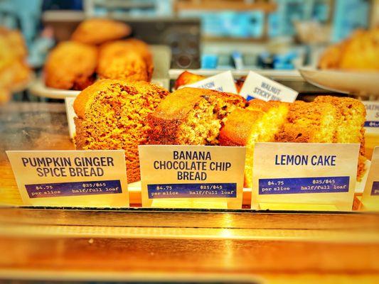 Pumpkin Gingerbread Spice Bread, Banana Chocolate Chip Bread, and Lemon Cake