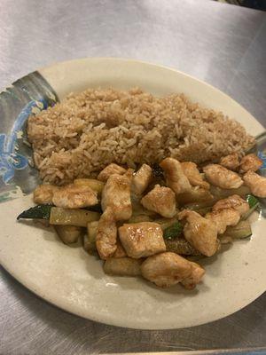 Hibachi chicken with only zucchini and plain fried rice