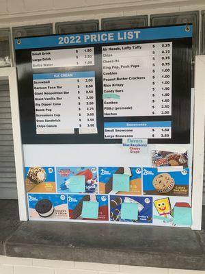 Snack bar menu