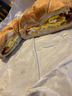 Bacon egg and cheese on a roll