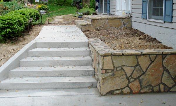 Concrete Steps and Random Flagstone Wall