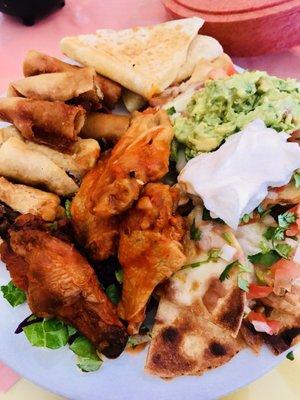 FIESTA SAMPLER (taquitos-chimichangas-nachos-wings&quesadillas)