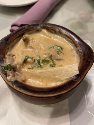 Coconut Soup with Tofu and Chicken Fat Mushrooms