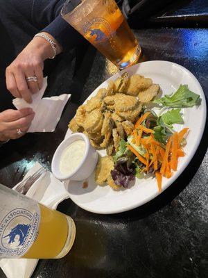 Fried pickles to start.