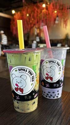 Milk Tea with Boba: Strawberry Matcha & Taro