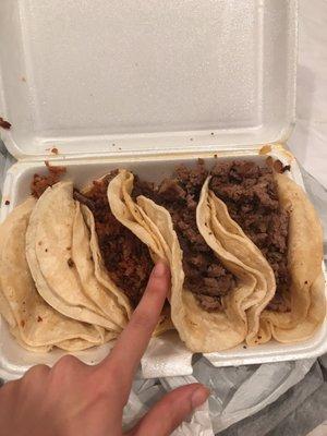 Chorizo and beef tacos...? With nothing on top. Don't bother.