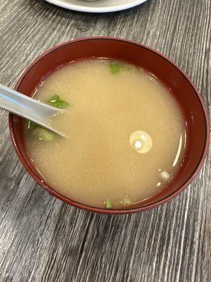 Miso Soup - with green onion and seaweed. Kinda salty. Wish it had tofu too.