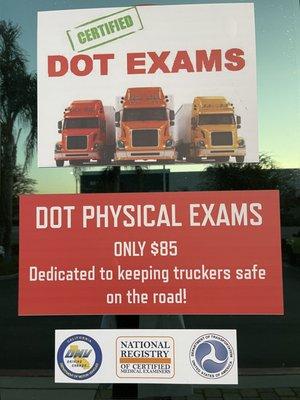 DOT Physical Exams available for your Class A license. Walk in and same day appointments are ok!