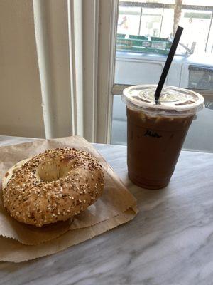 everything bagel and mocha iced latte