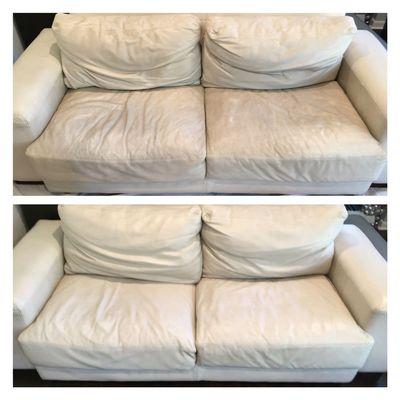 Leather sofa cleaned and conditioned. No dyework needed