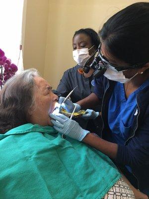 Mom enjoying her dental care.