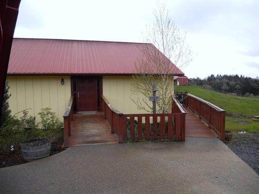 Front exterior of tasting room - ramps provide eual access to wine tasters of all physical abilities - cool!