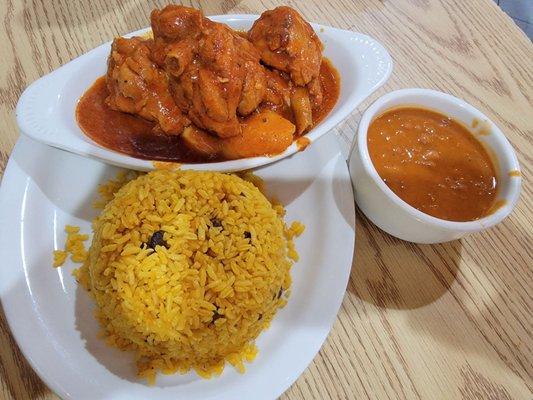 Stew chicken with rice and beans