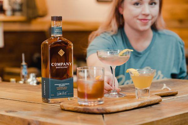 Crafted cocktails featuring our gin and bourbons.