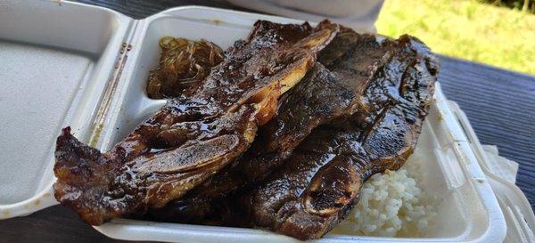 Delicious kalbi with double noodles (we swapped out the Mac salad)