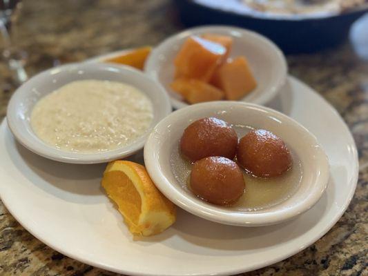 Dessert selection. They cut the oranges perfectly so there isn't the white stuff.