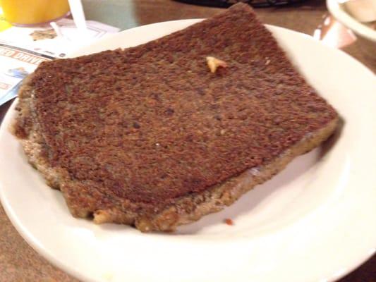 Gamey scrapple. Tasted like roadkill.