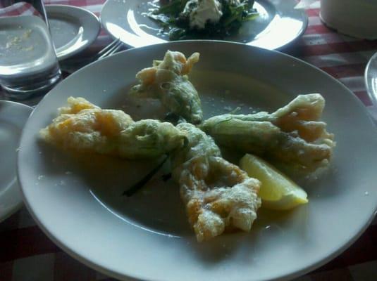 Squash blossoms...ricotta and fresh mint stuffing