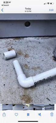 This pipe is suppose to drain the ac water outside but they did not drill a hole to connect the pipe it is a fake