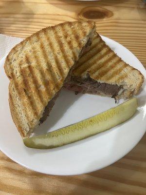 Panini pressed roast beef sandwich