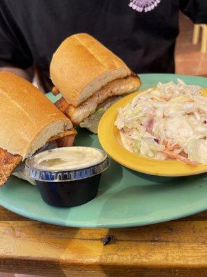 Fish sandwich and coleslaw