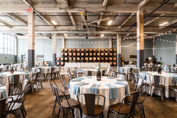 The Barrel Room is our warehouse space perfect for weddings, fundraisers, corporate meetings, and more. Booking: events@madtreebrewing.com