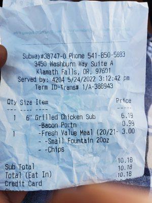 I ordered a Chicken, Bacon, Ranch sandwhich, but not what I was charged for!