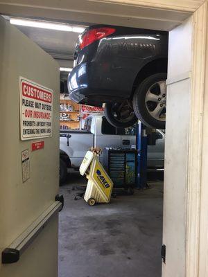 Car repair garage area.